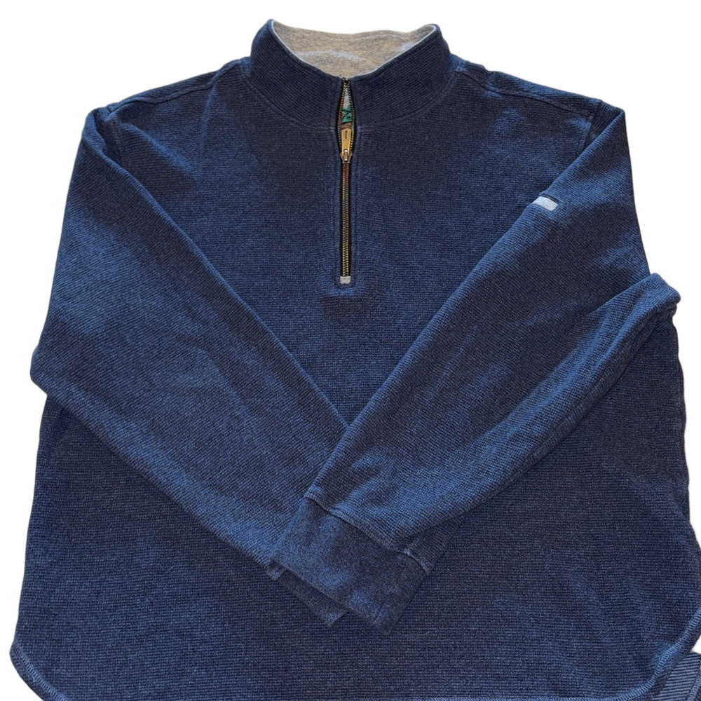 Robert Graham XL 1/4 Zipper Sweater Pullover Mens Blue Embroidered zip Pocket